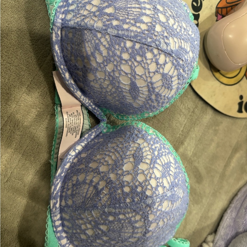 Victoria Secret Lace Bra with Blue and Green Accents